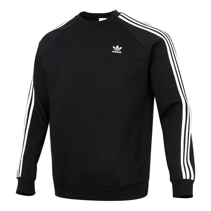 adidas originals 3-stripes Crew Fleece Lined Stay Warm raglan sleeve Round Neck Pullover Black GN3487