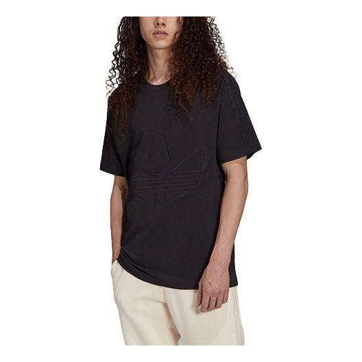 adidas originals Solid Color Logo Printing Round Neck Sports Short Sleeve Black H13461
