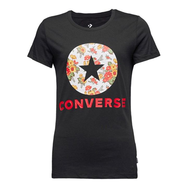 (WMNS) Converse Flowers Printing Short Sleeve Black 10017396-A01