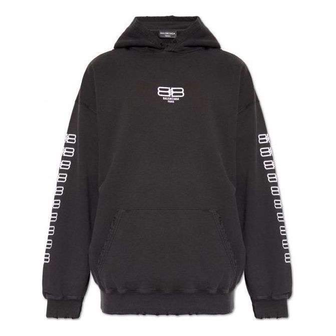 Balenciaga BB Paris Icon Medium Fit Hoodie 'Black White' 570811TMVG69034