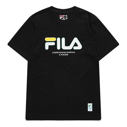 FILA FUSION Logo Athleisure Casual Sports Short Sleeve Black T11M122102F-BK