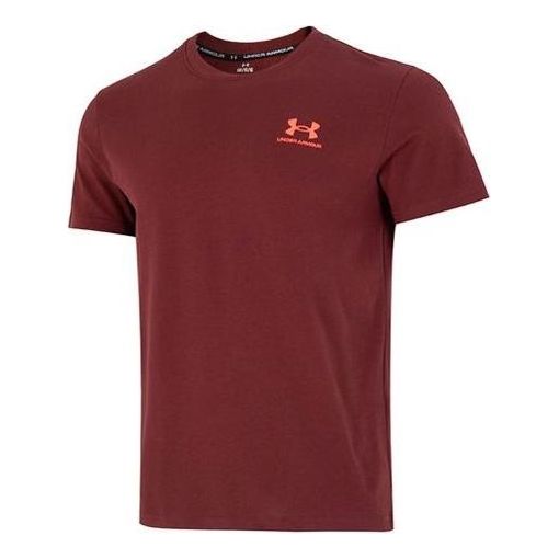Under Armour Logo Embroidered Heavyweight Short Sleeve T-shirt 'Burgundy' 1373997-690
