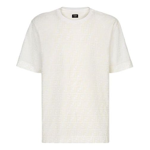 Men's FENDI SS21 Solid Color Alphabet logo Printing Short Sleeve White T-Shirt FY0936A7D5F0GF7