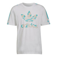 Men's adidas originals Pattern Camouflage Logo Stripe Short Sleeve White T-Shirt HF4892