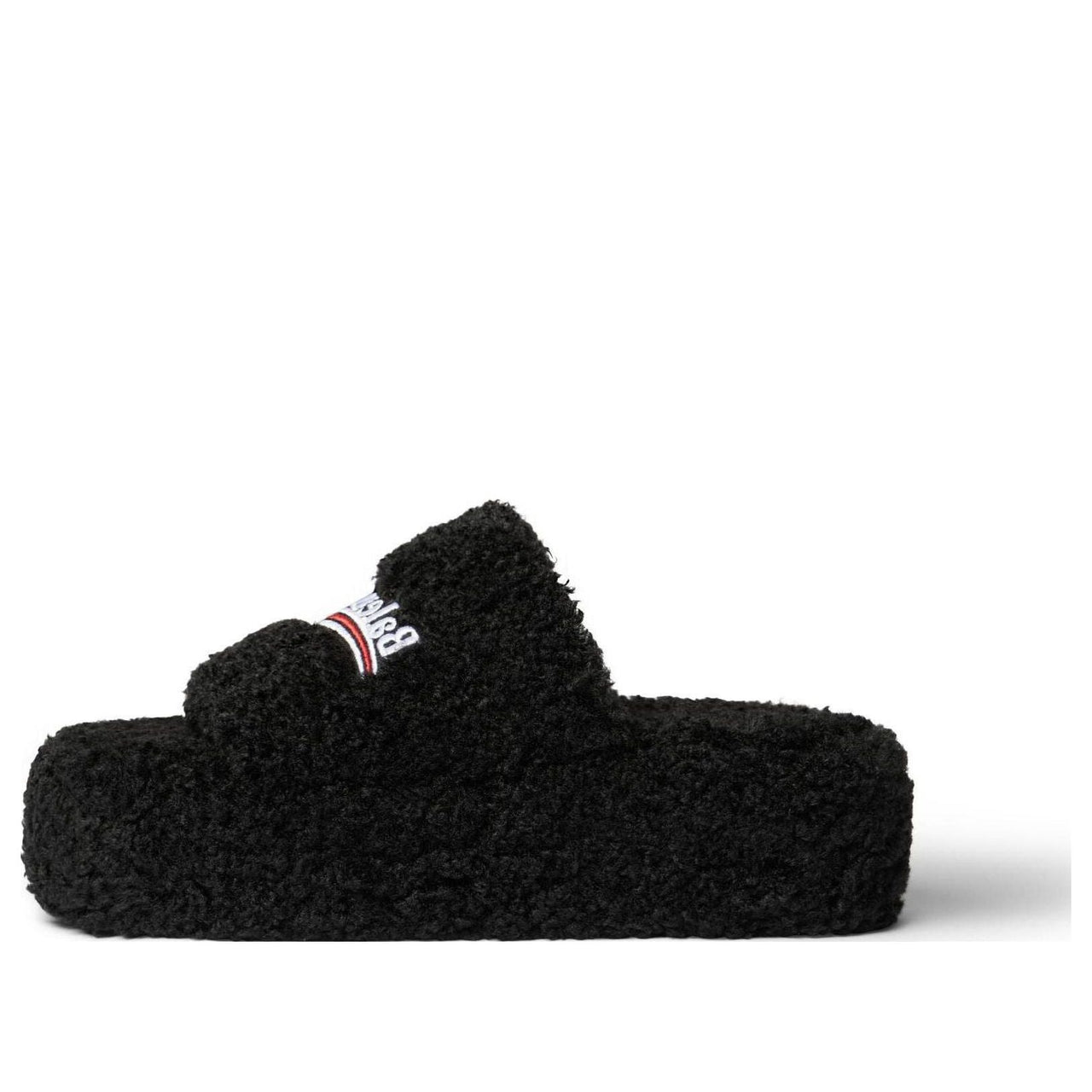 (WMNS) Balenciaga Furry Platform Slides 'Black' 762826W2DO11096