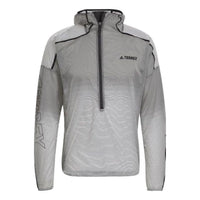 adidas Half Zipper Outdoor Sports hooded Windproof Jacket light grey H11748