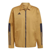 Men's adidas Micro Mark Stripe Logo Printing Lapel Long Sleeves Brown Jacket H56616