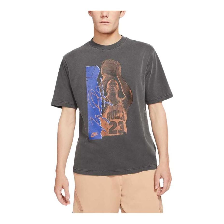 Men's Jordan Character Basketball Offset Printing Round Neck Short Sleeve Black T-Shirt DA9892-010