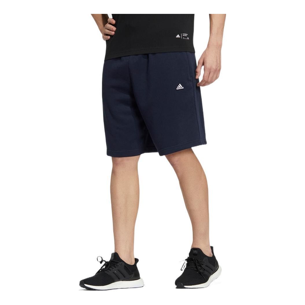 Men's adidas Solid Color Logo Printing Lacing Straight Shorts Blue HS4390