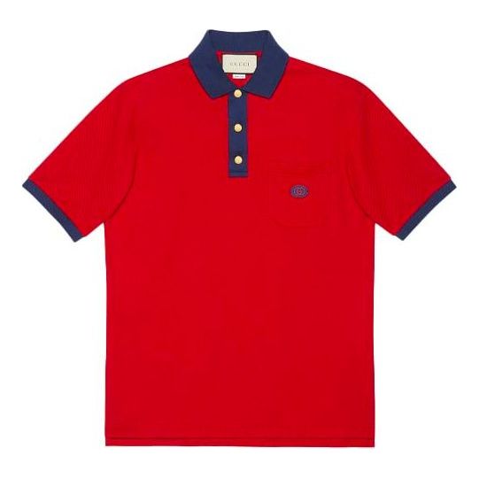 GUCCI GG Sticker Cotton Short Sleeve Polo Shirt For Men Red 625323-XJCNZ-6140