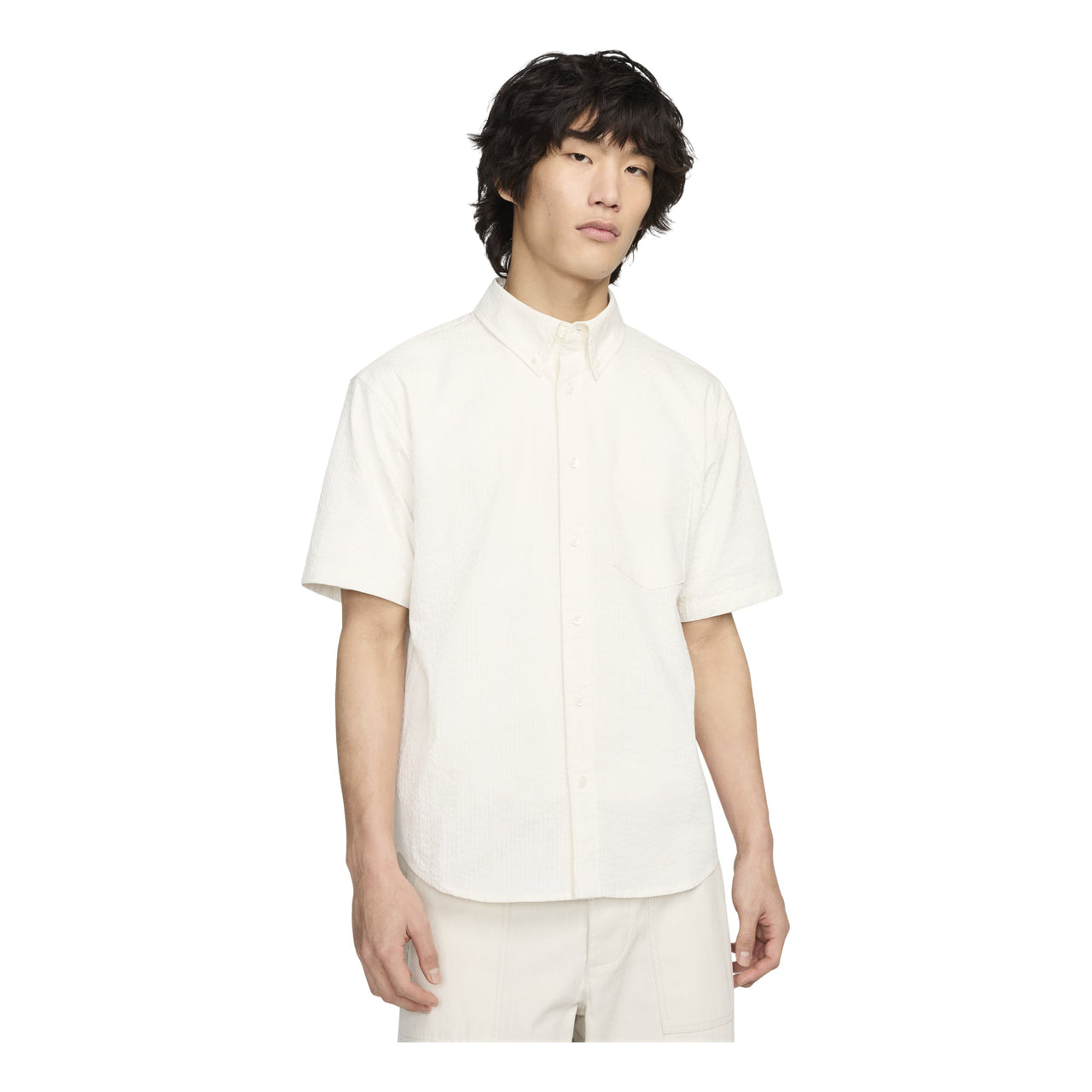 Nike Short Sleeve Seersucker Button-Down Shirt Asia Sizing 'Phantom' FN3223-030