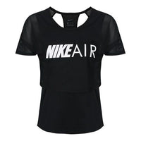 (WMNS) Nike Air Double Layer Mesh Back Hollow Out Running Training Short Sleeve Black AT7954-010