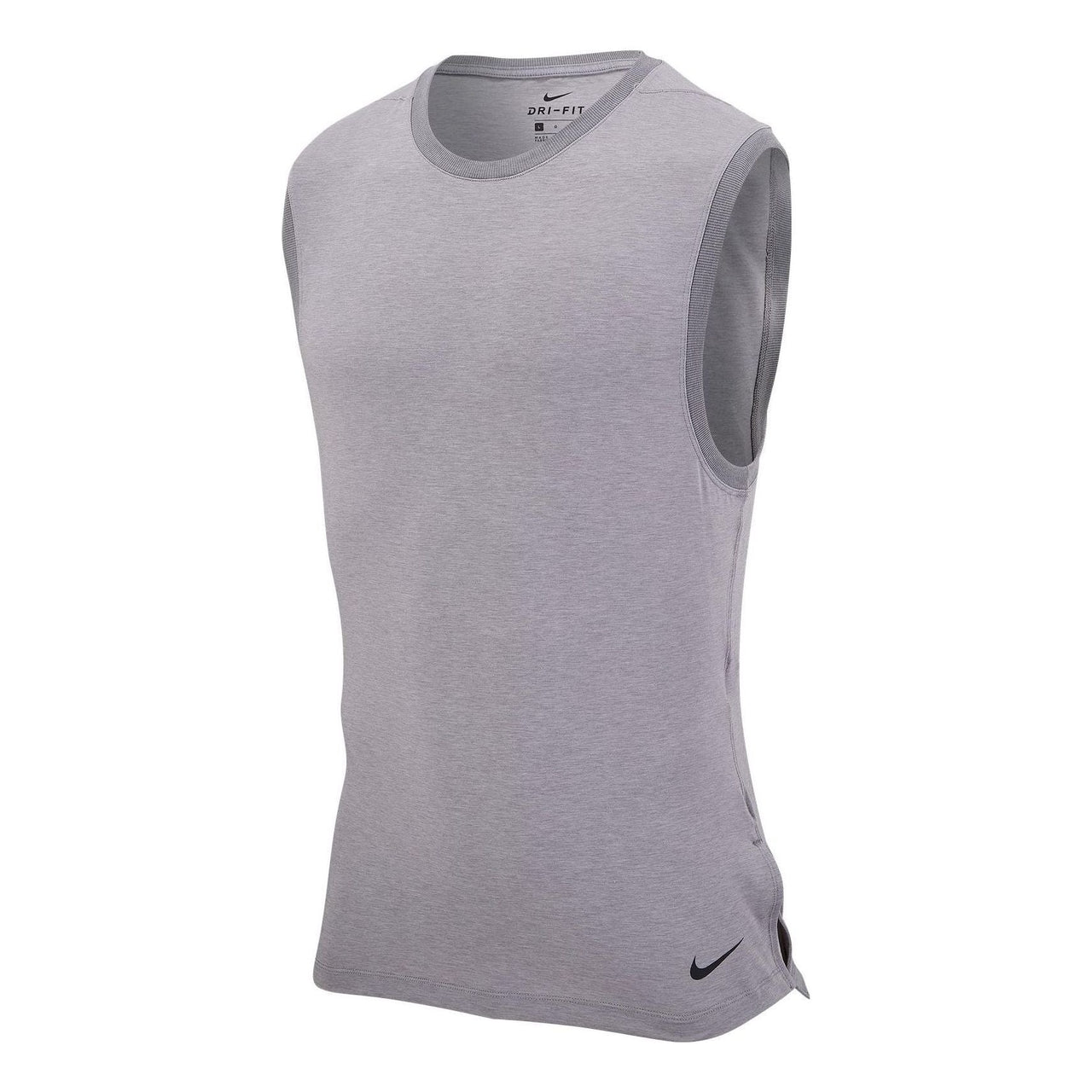 Men's Nike Dri-FIT Solid Color Logo Round Neck Slim Fit Gray Vest CN9819-056