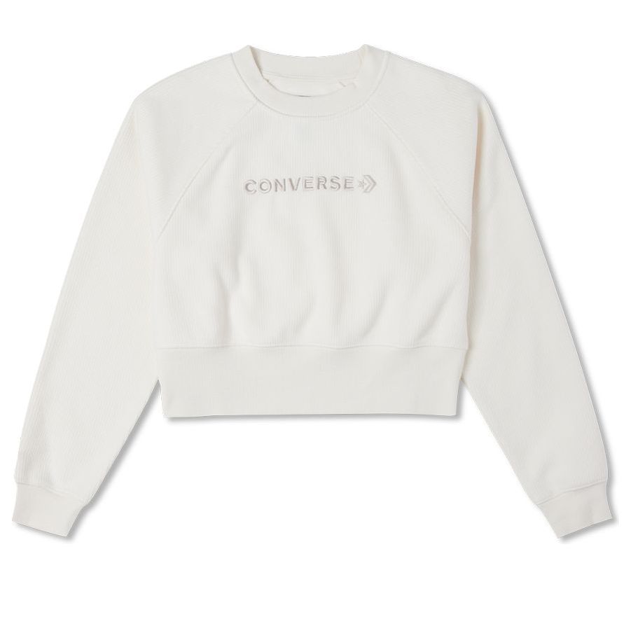 (WMNS) Converse Strip Wordmark Fleece Crew 'White' 10023978-A04