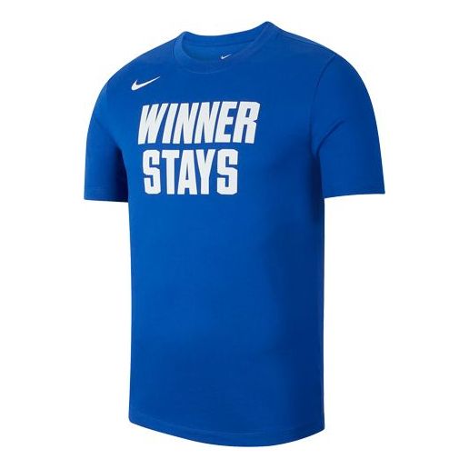 Nike Dri-Fit Winner Alphabet Printing Basketball Short Sleeve Blue CD1281-480