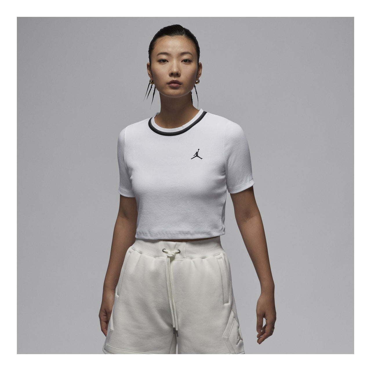 (WMNS) Air Jordan Knit Crop T-shirt Asia Sizing 'White Black' FV7090-100