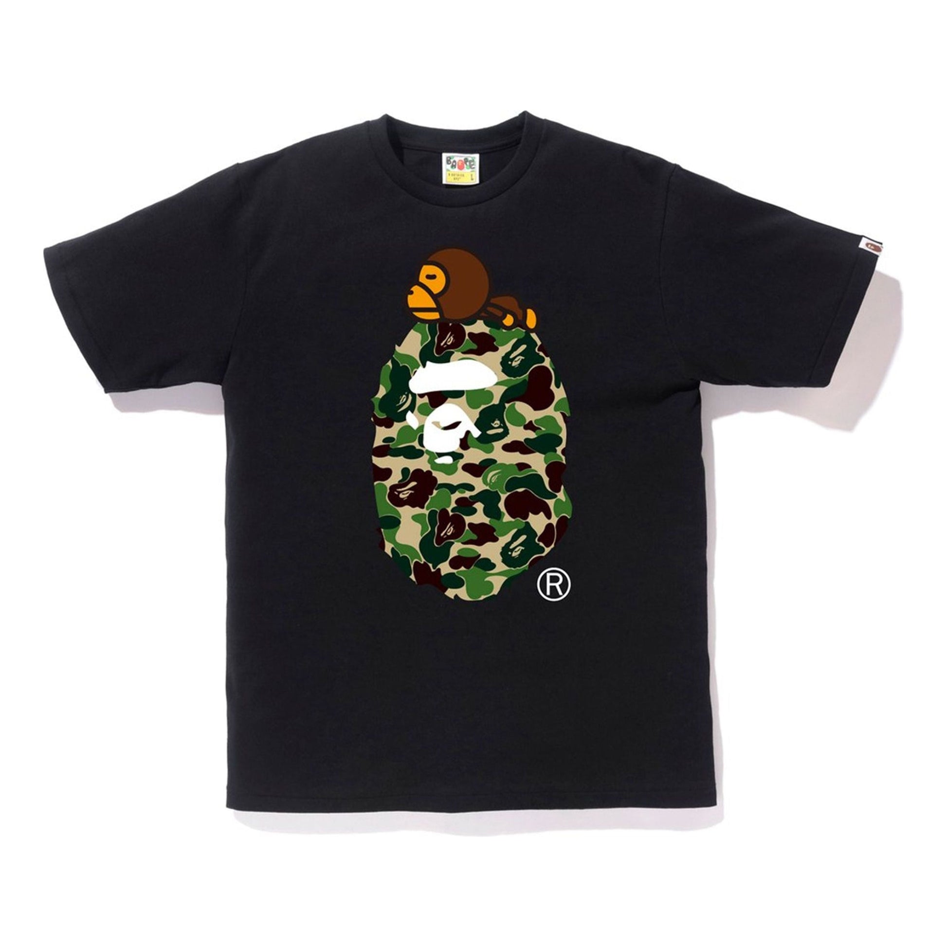 BAPE ABC Milo on Big Ape Tee Black/Green Yellow Green Camouflage Large Ape Head Short Sleeve Black T-Shirt BAPE-SS18-045