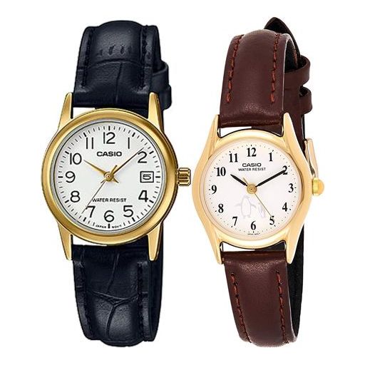 CASIO Analog Watch 'Black Burgundy Set' LTP-V002GL-7BUDF&LTP-1094Q-7B6