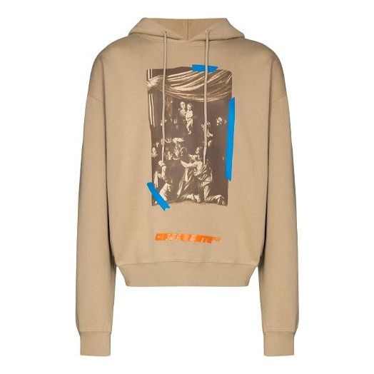 Men's Off-White Alphabet Printing Loose Khaki OMBB037G20FLE0121740