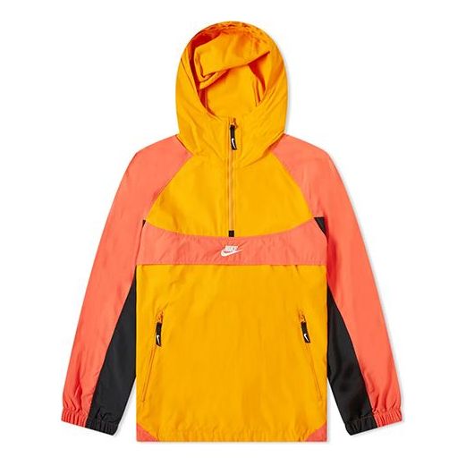 Nike Re-issue Men's Woven Popover 1/2 Zip Hooded Jacket Orange/Red BV5385-873