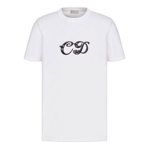 Men's DIORx KENNY FW21 Crossover Loose Round Neck Short Sleeve White 193J697A0677-C089