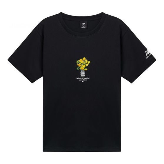 New Balance Naijel Series Flowers Printing Sports Round Neck Short Sleeve Black T-Shirt AMT12344-BK