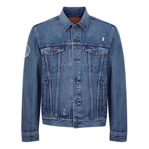 Levis Holes Lapel Denim Jacket For Men Blue 72334-0554