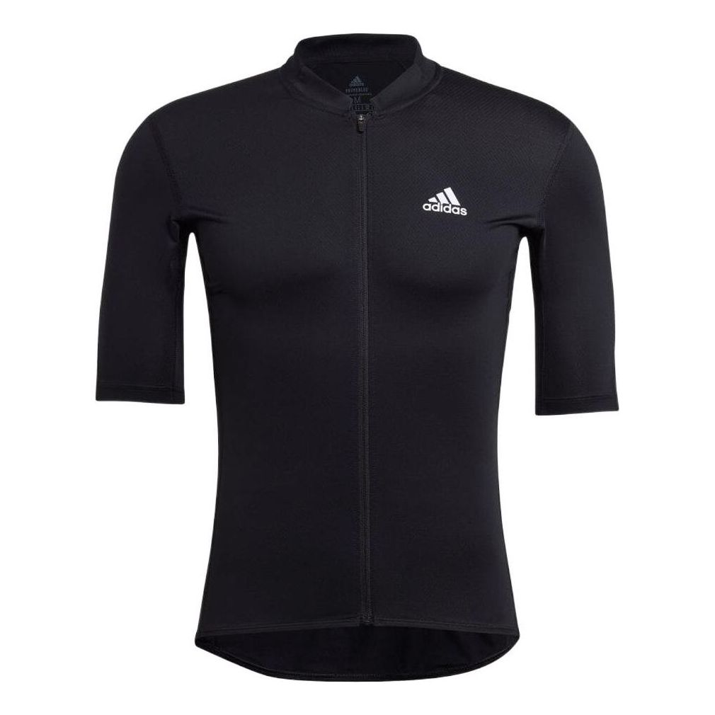 Men's adidas Logo Printing Stripe Zipper Half Sleeve Black T-Shirt GP8634