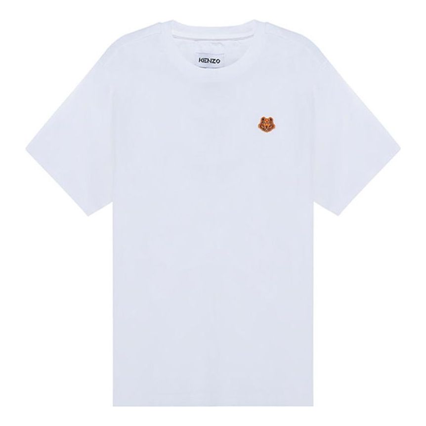 Men's KENZO SS22 Small Tiger Head Embroidered Logo Round Neck Short Sleeve White FB55TS0034SA-01B