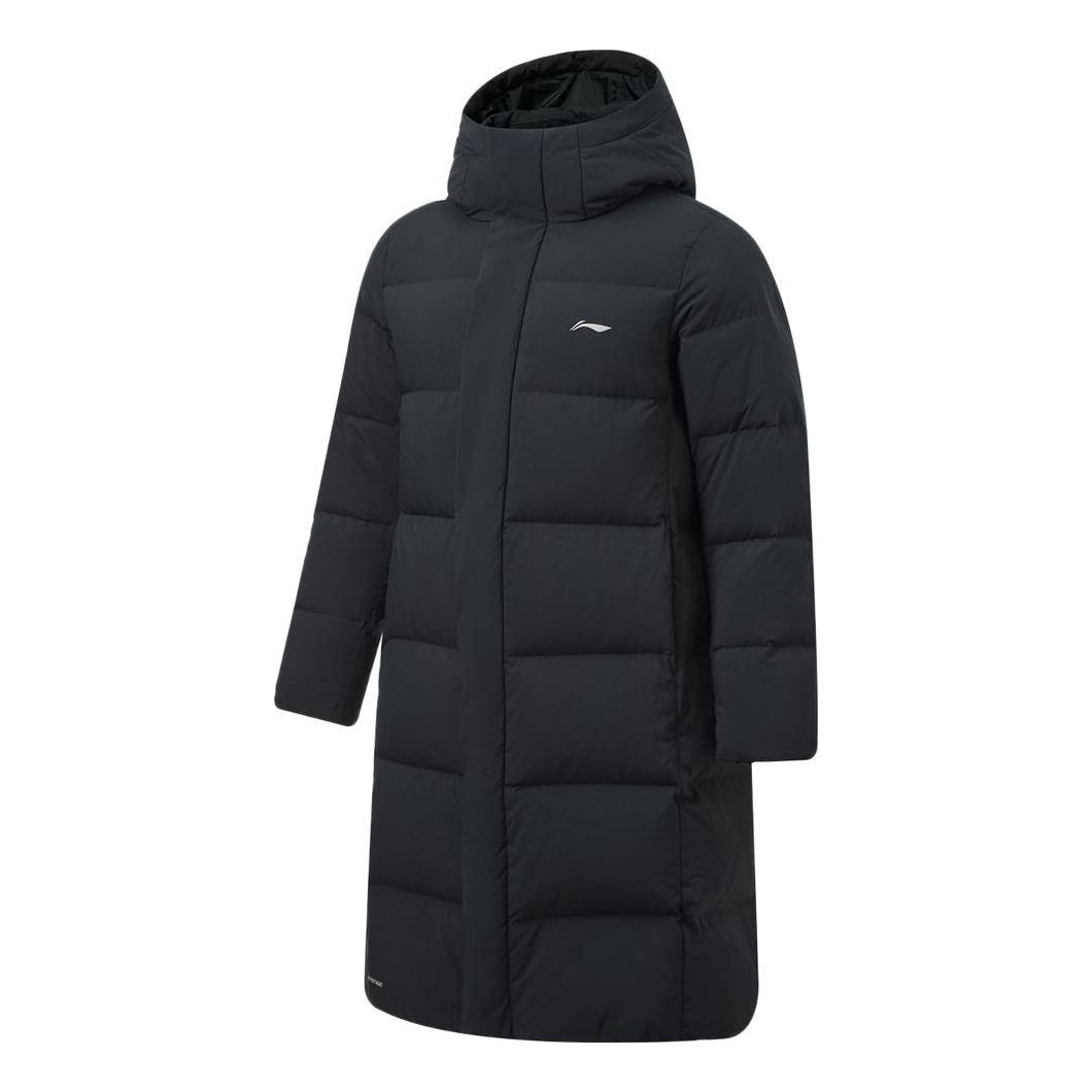 Li-Ning Logo Printed Warm Long Down Jacket 'Black' AYMT107-1
