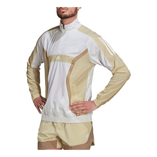 adidas Training logo Sports Half Zipper Colorblock Stand Collar Jacket White HP1879