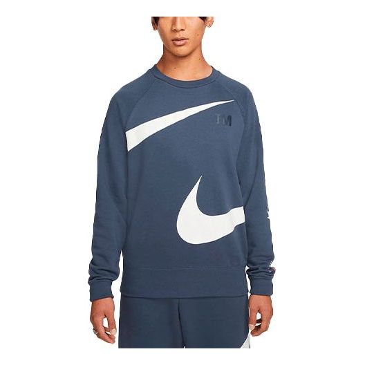 Men's Nike Swoosh Ft Crew Large Logo Printing Knit Round Neck Pullover Blue DD6097-437