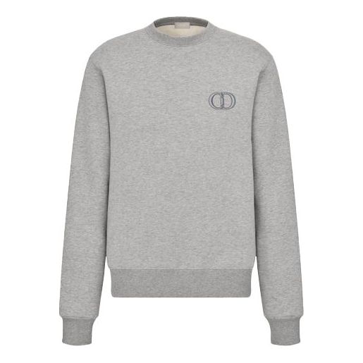 Men's DIOR SS21 Logo Pattern Embroidered Round Neck Long Sleeves Gray 113J699A0531-C888