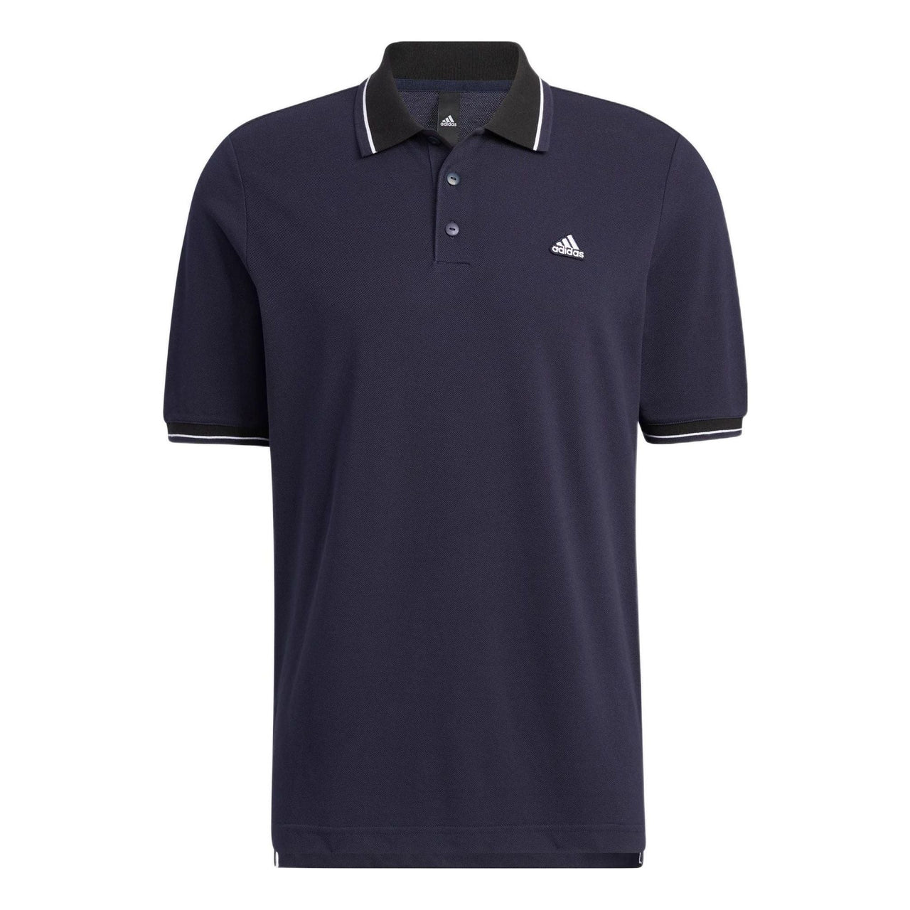 Men's adidas Alphabet Logo Embroidered Stripe Buckle Short Sleeve Legendary Ink Blue Polo Shirt HS4393