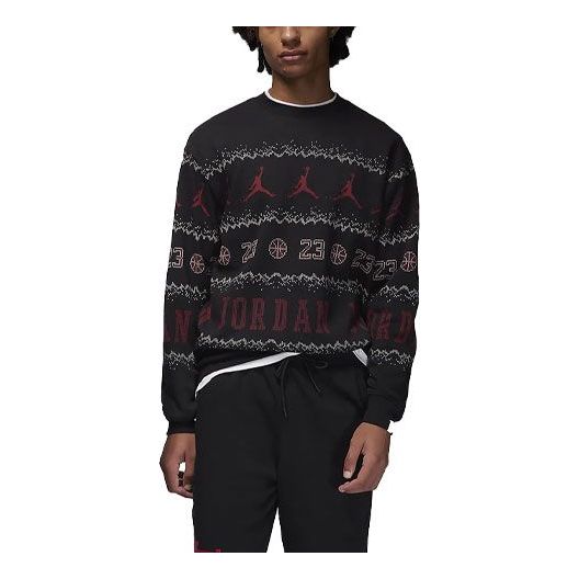 Air jordan essential holiday fleece crew 'Gym Red Black' FD7464-010