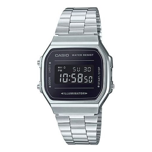 CASIO G Shock Waterproof Stainless Steel Strap Unisex Mens SilverBlack Digital A168WEM-1