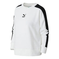 (WMNS) PUMA Classics T7 Crew Regular Fit Printing Round-neck Sweatshirt White 599226-02