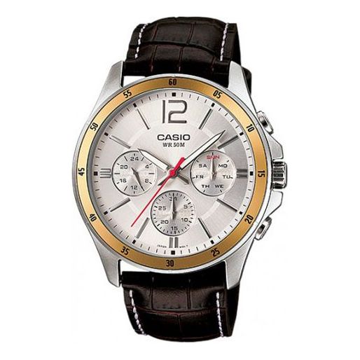 CASIO Leather Band Waterproof Men Mens White Analog MTP-1374L-7A