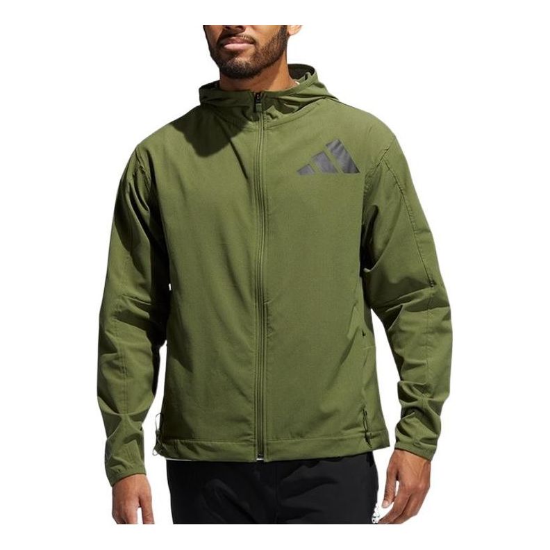 adidas Solid Color Cardigan hooded track Jacket Green GM0674