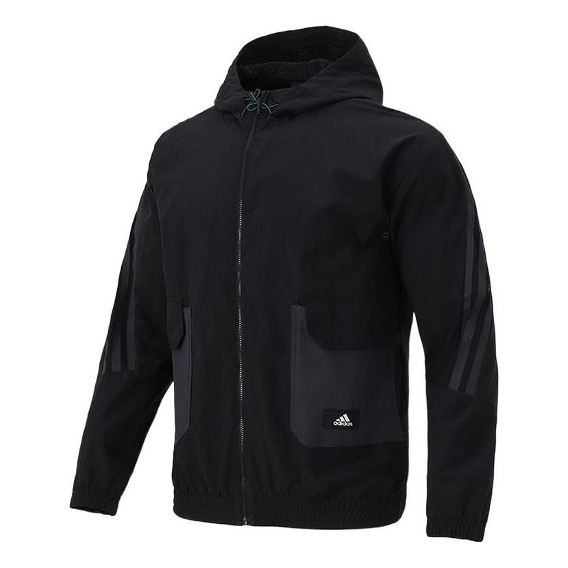 adidas M Fi Wv Bst Fz Sports hooded Logo Jacket Black H65370