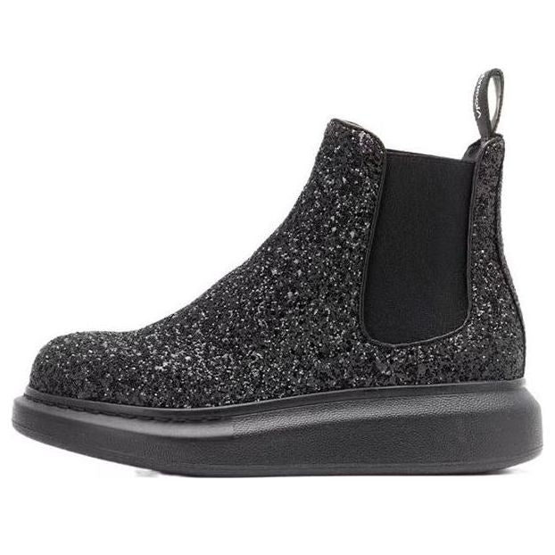 (WMNS) Alexander McQueen Glitter Detail Ankle Boots 'Black' 621041W4EY71000