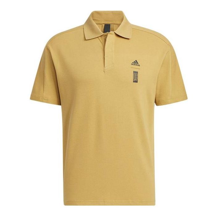 adidas Solid Color Logo Short Sleeve Polo Shirt Yellow HE5165