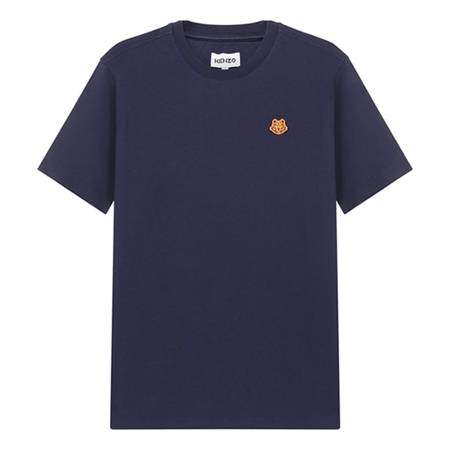 Men's KENZO SS22 Small Tiger Head Pattern Embroidered Round Neck Short Sleeve Navy Blue FB55TS0034SA-76