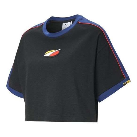 (WMNS) PUMA x Rdet Tee Multicolor Splicing Round Neck Short Sleeve Black 598074-01