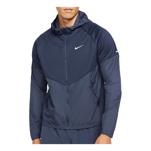 Men's Nike Nk TF Turf Rpl Miler Jacket Hooded Cardigan Zipper Windproof Navy Blue DH6682-475