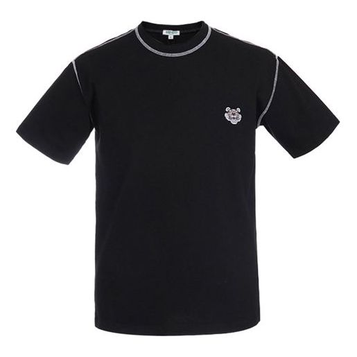 Men's KENZO Tiger Head Pattern Embroidered Round Neck Short Sleeve Black FA5-5TS081-4BD-99