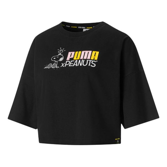 (WMNS) PUMA x PEANUTS Crossover Embroidered Logo Round Neck Loose Short Sleeve Black 531158-01