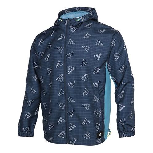 adidas Men's Logo Print Hooded Jacket Blue GP1826