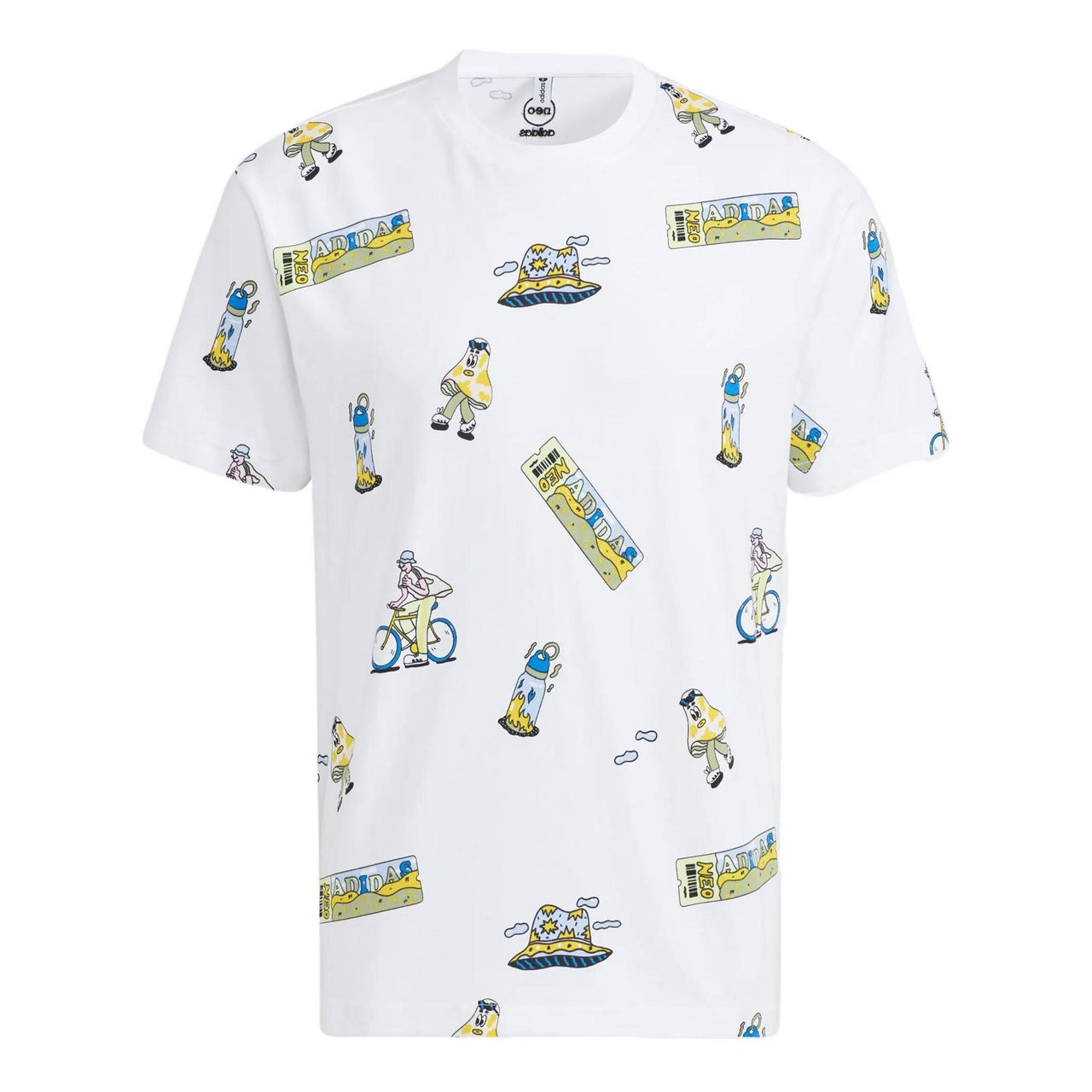 Men's adidas neo Funny Cartoon Full Print Casual Round Neck Short Sleeve White T-Shirt HH7685