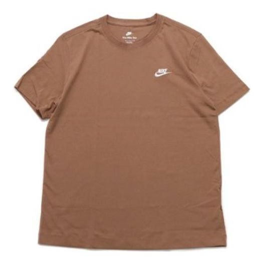 Men's Nike Embroidered Logo Micro Mark Solid Color Short Sleeve Brown T-Shirt AR4999-215